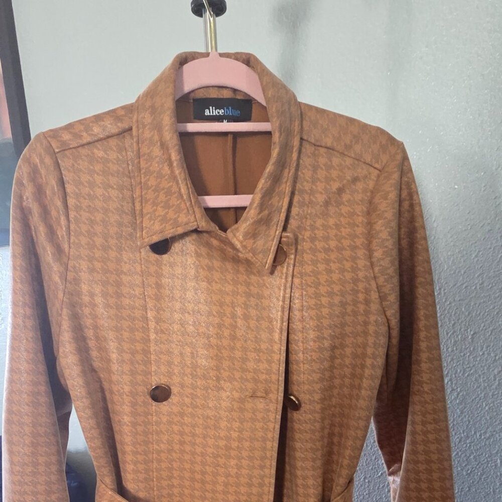 ALICE BLUE tan and brown houndstooth double breasted trench coat SIZE M